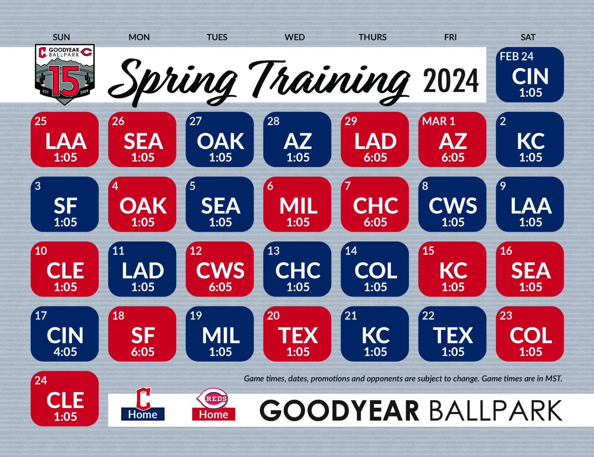 2024 Spring training schedule released Goodyear Ballpark